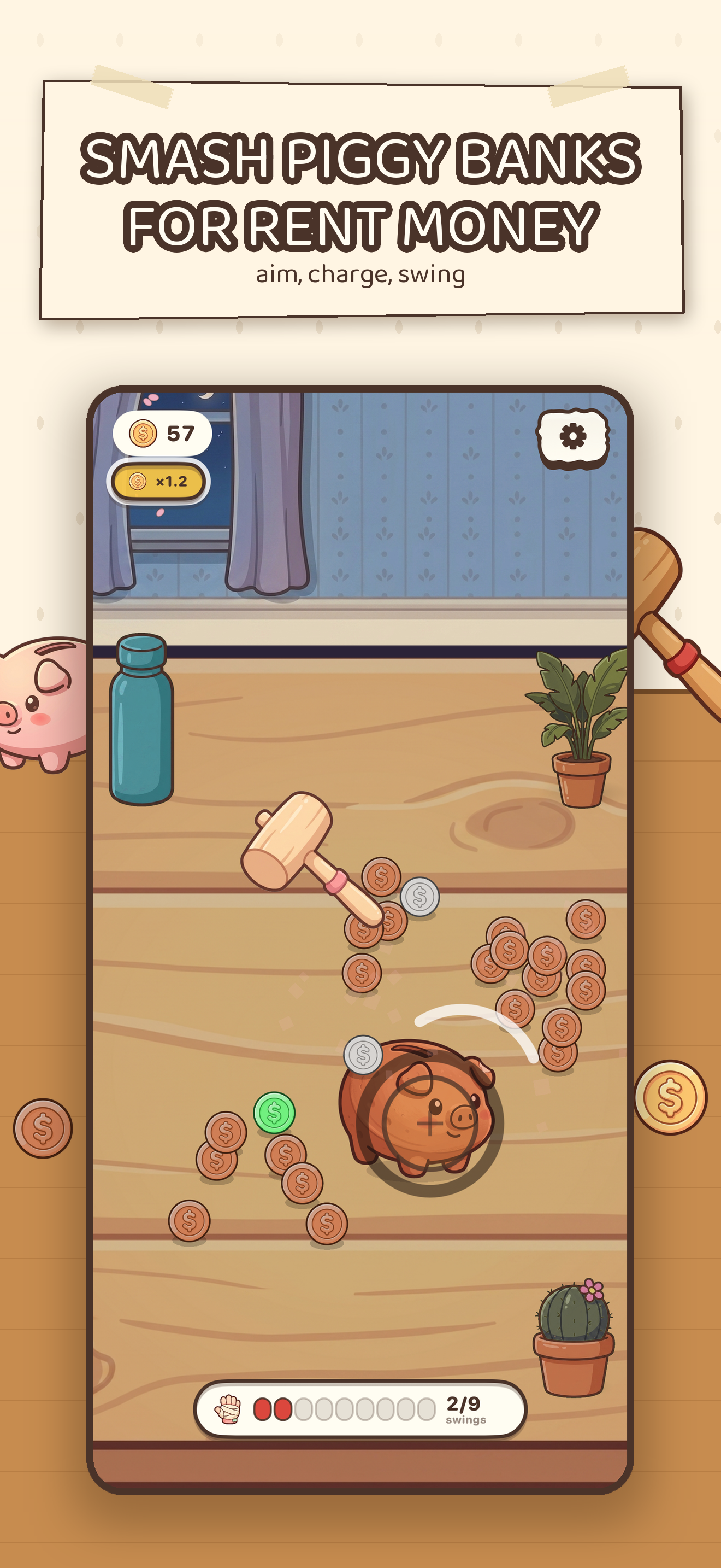 Smashing a piggy bank for coins