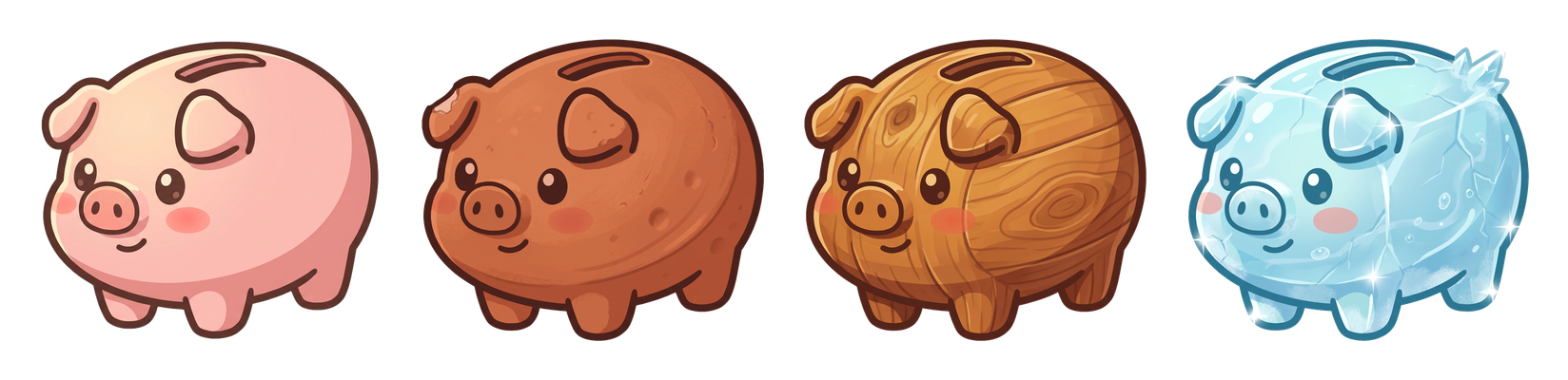 Four of the piggy bank types